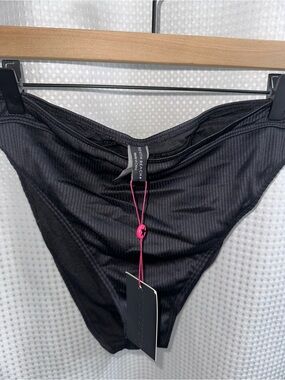NWT South Beach Miami Essentials High Cut Black Ribbed High Waist Bikini Bottom